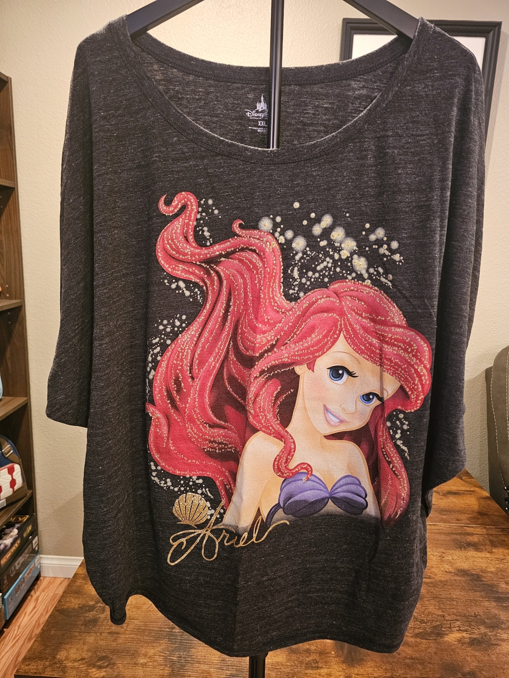 NWOT Disney Parks Ariel The Little Mermaid Dolman Sleeve T-Shirt Grey XXL